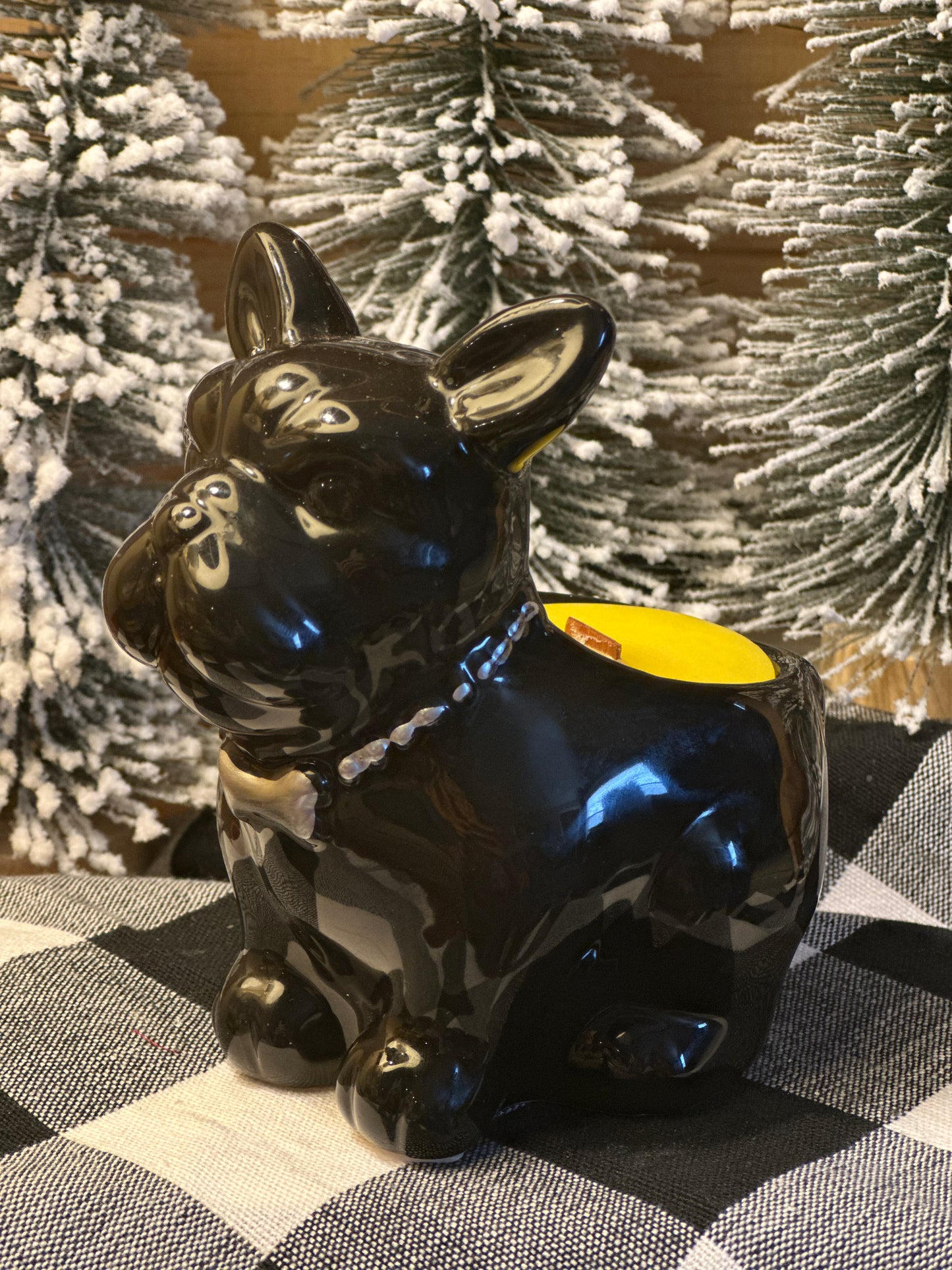 Black Frenchie Sitting Candle
