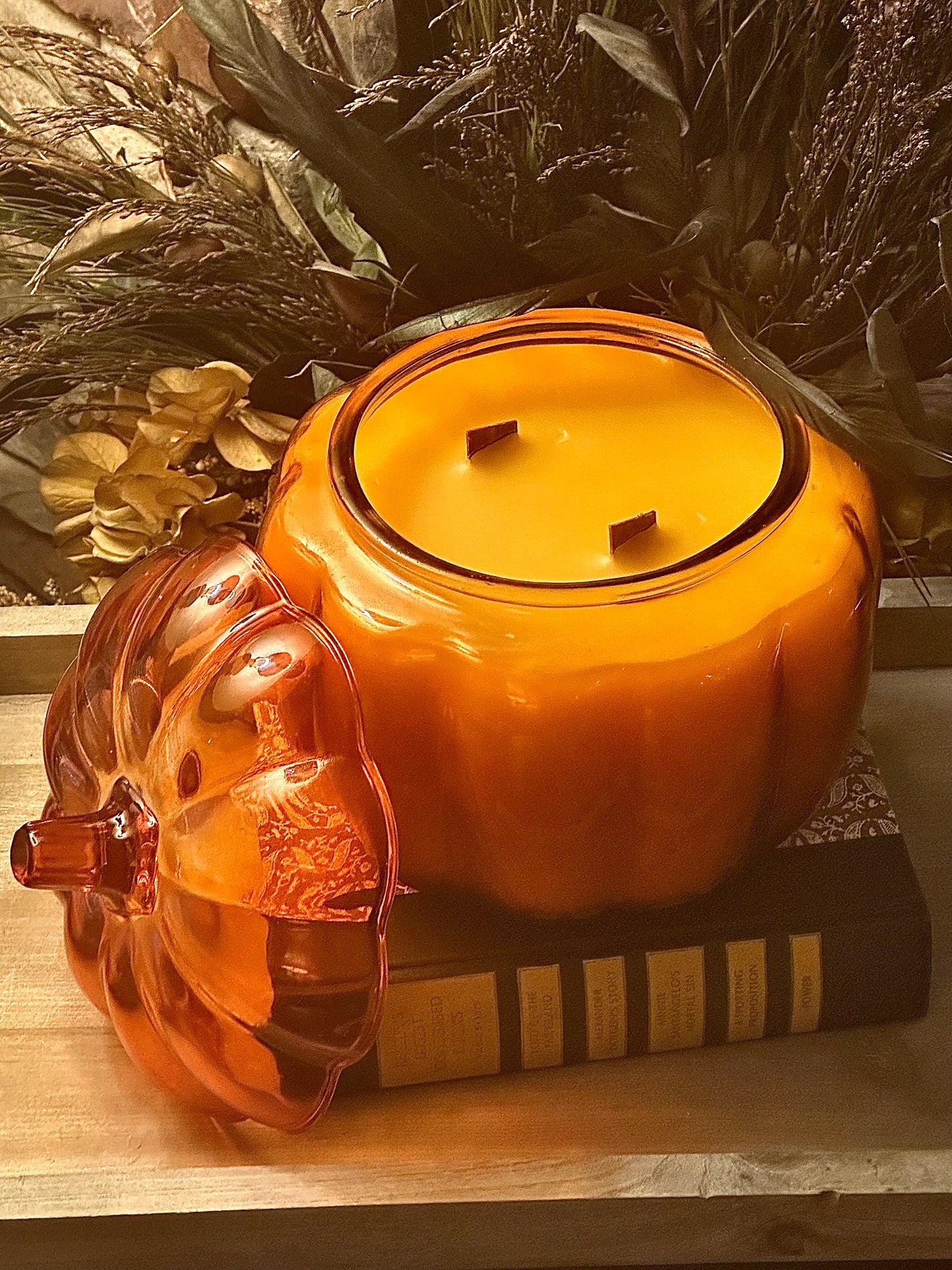 Orange Glass Large Honey Pumpkin Spice Candle