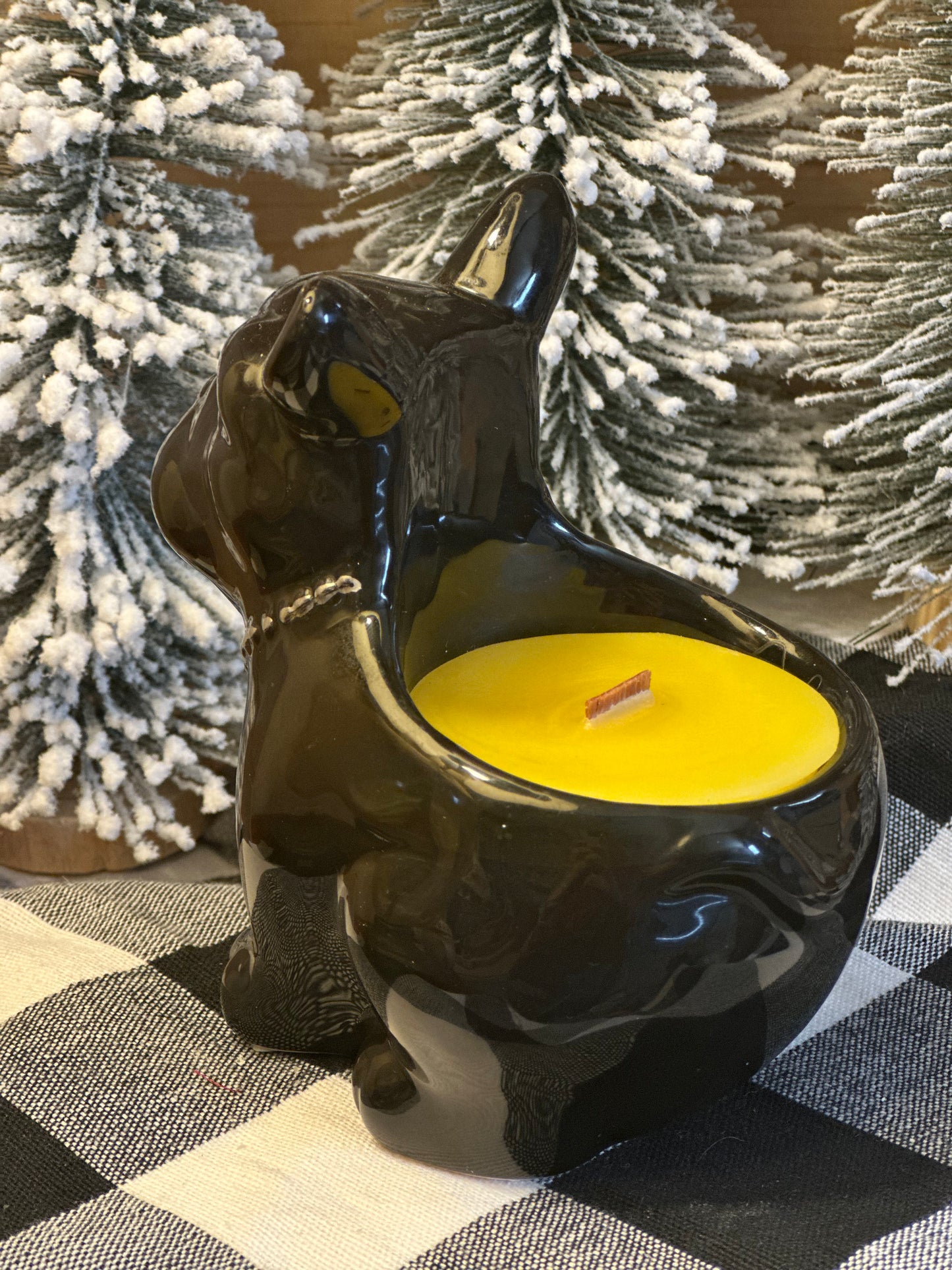 Black Frenchie Sitting Candle