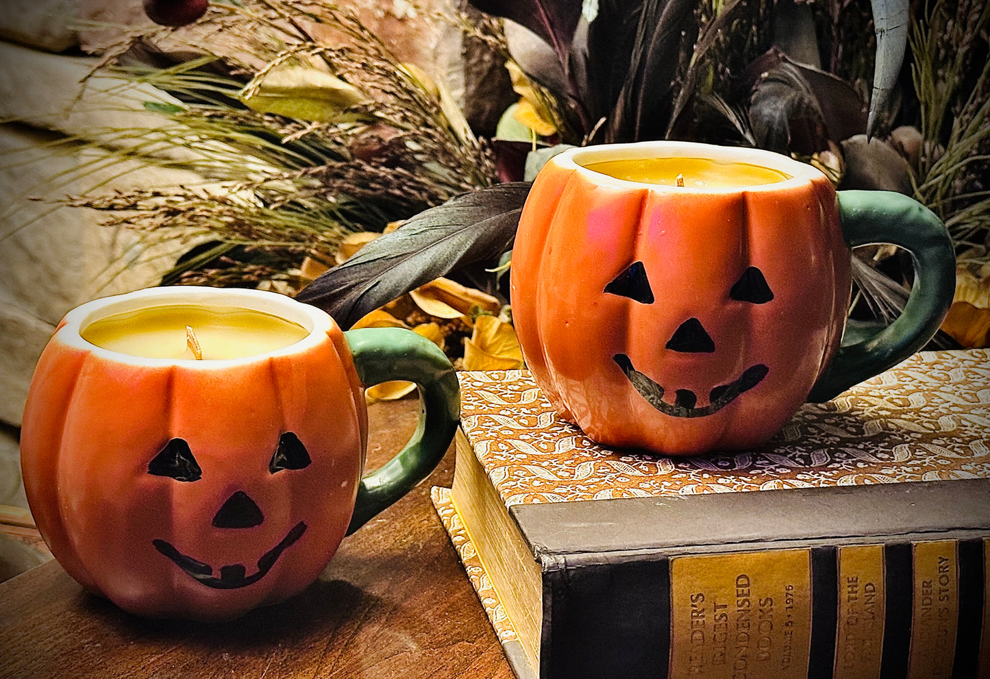 Vintage Hand-Painted Jack-O-Lantern Mug Candle