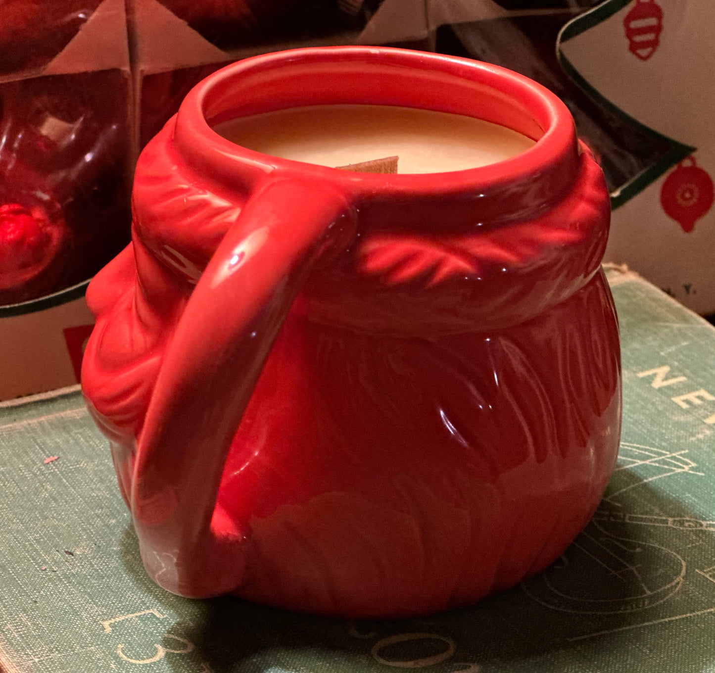 Red Santa Mug Beeswax Candle