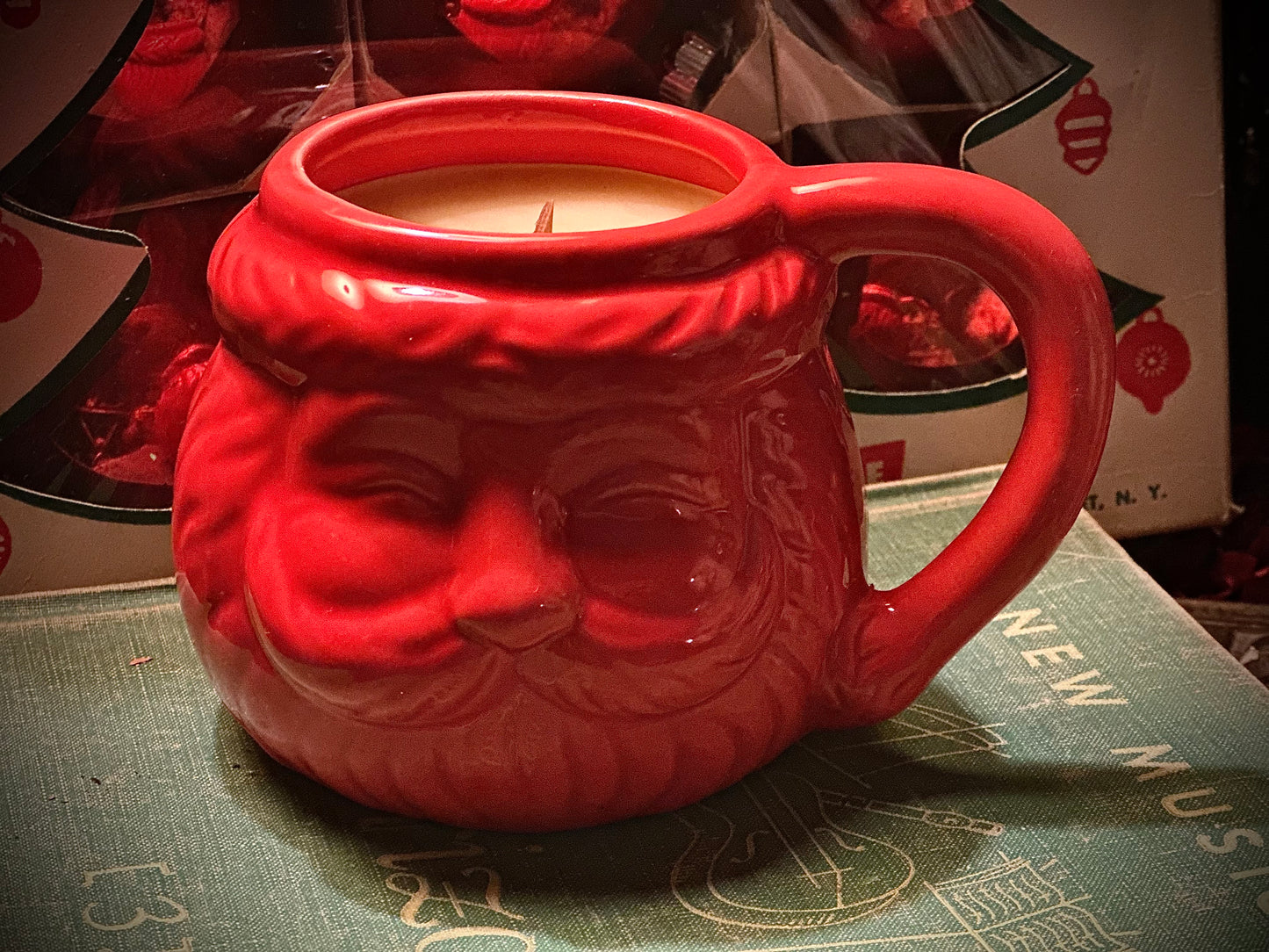 Red Santa Mug Beeswax Candle