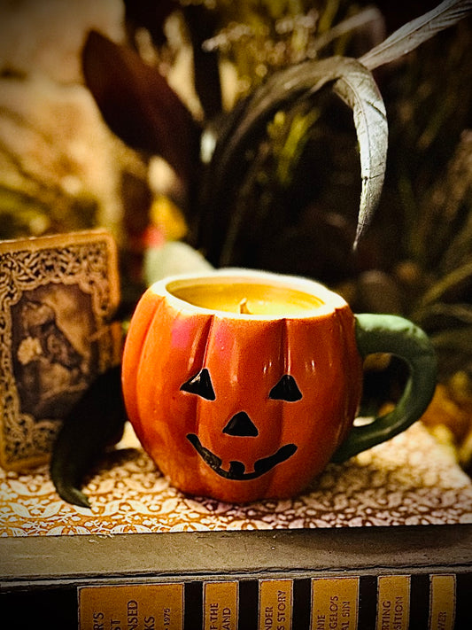 Vintage Hand-Painted Jack-O-Lantern Mug Candle