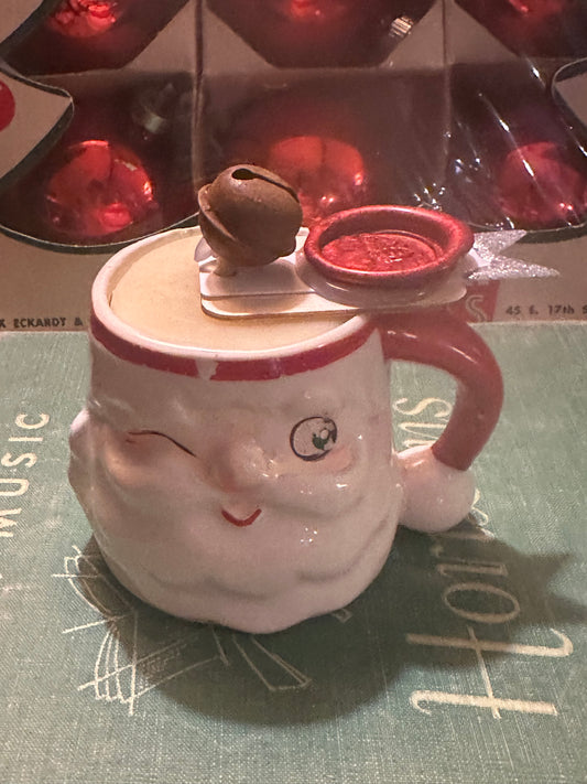 Small Vintage Winking Santa Mug Candle