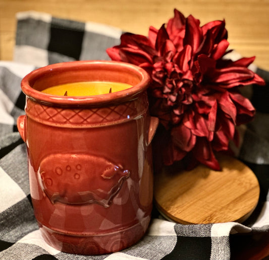 Folk-Art Farmhouse Vintage Ceramic Piggy Canister Candle