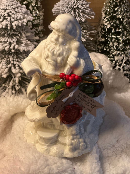 Vintage White Ceramic Santa With List