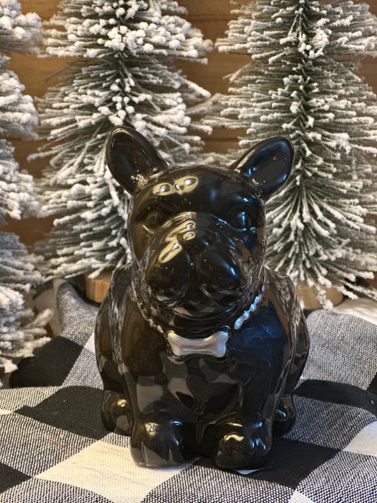 Black Frenchie Sitting Candle