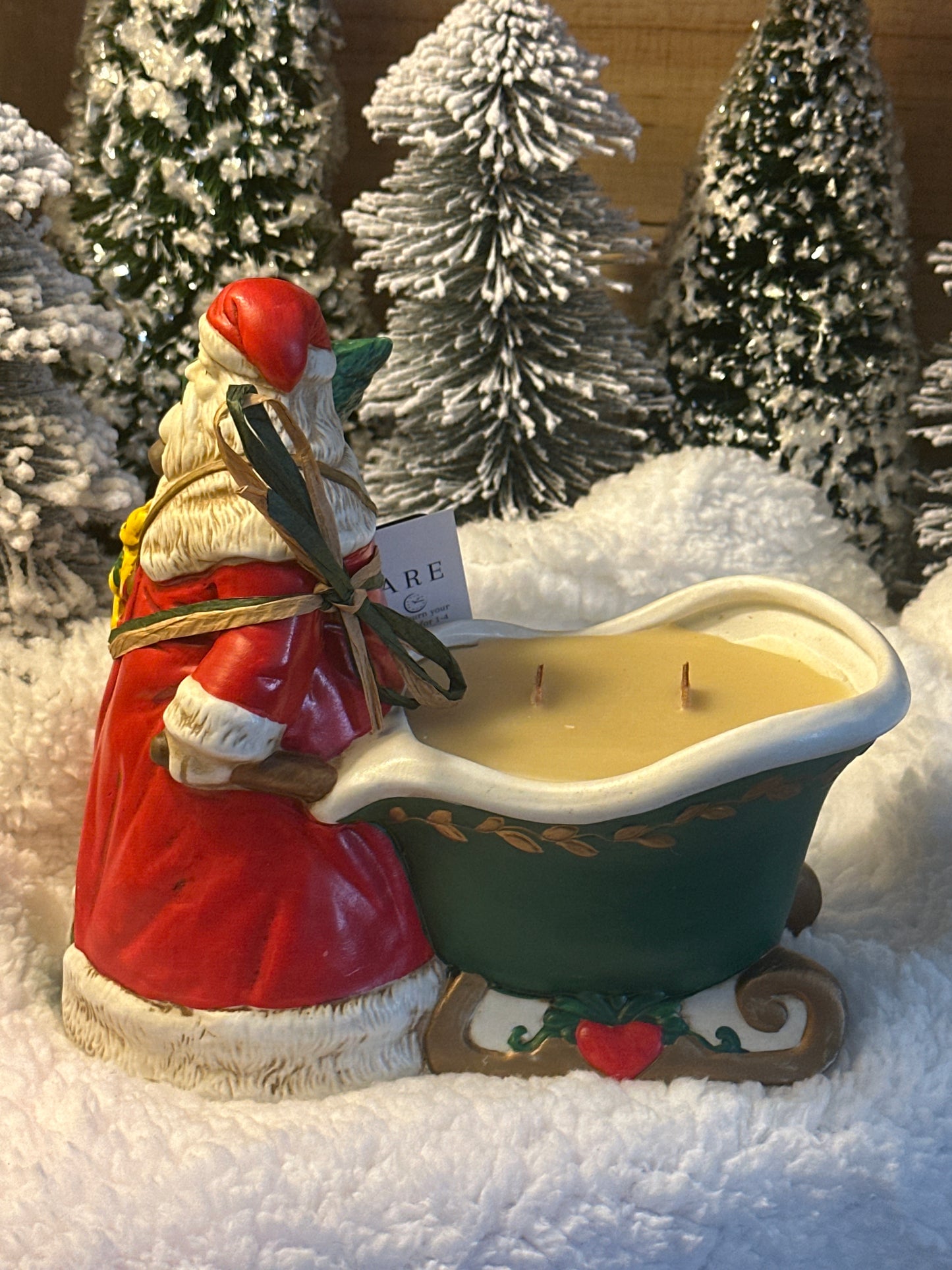 Vintage Claire Burke Green Sled Santa Candle