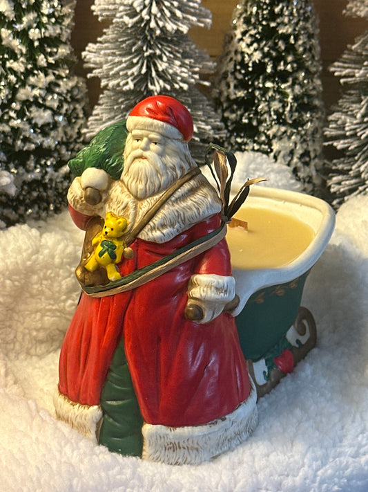 Vintage Claire Burke Green Sled Santa Candle