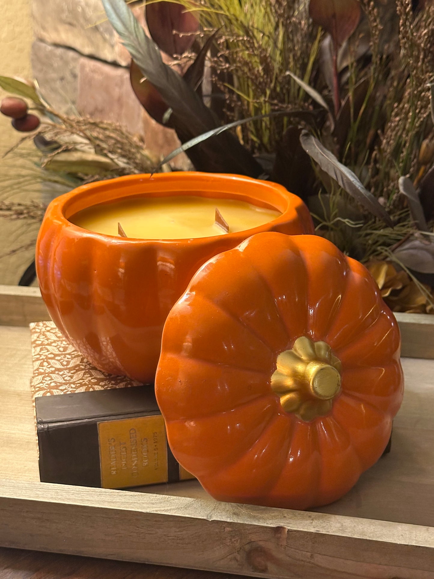Gold-Stem Large Pumpkin Candle