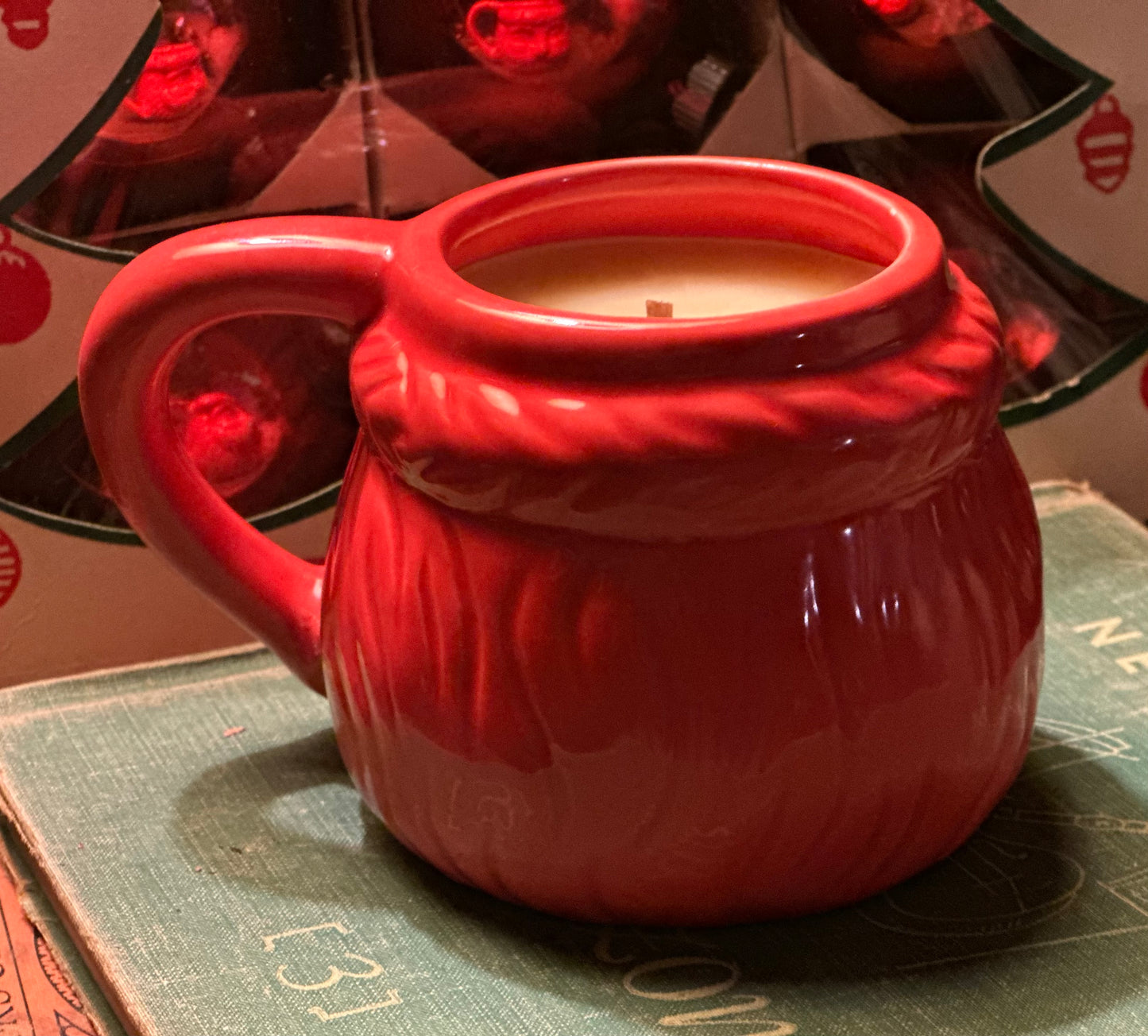 Red Santa Mug Beeswax Candle